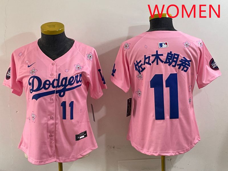 Women Los Angeles Dodgers #11 R.Sasaki Pink Sakura Edition 2025 Nike MLB Jersey style 4